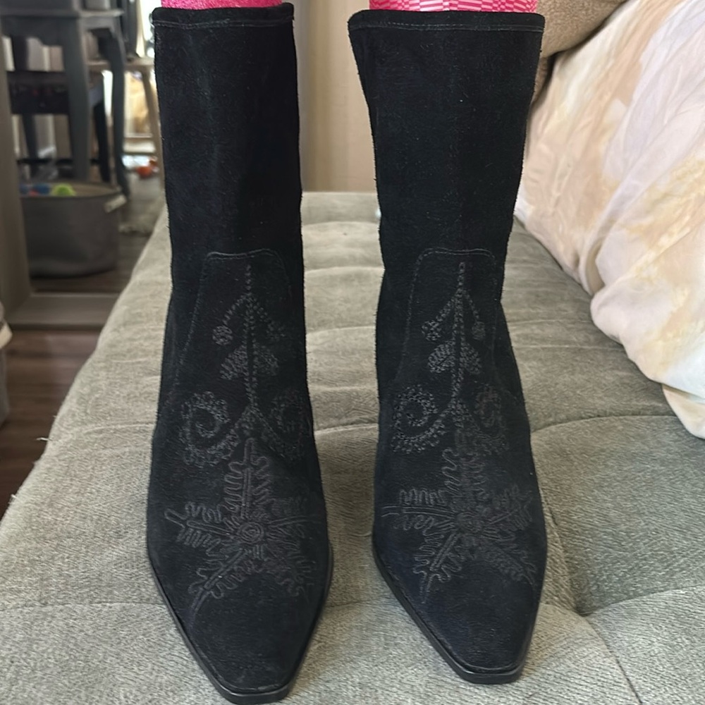 Rebels Black Embroidered Ankle Boots